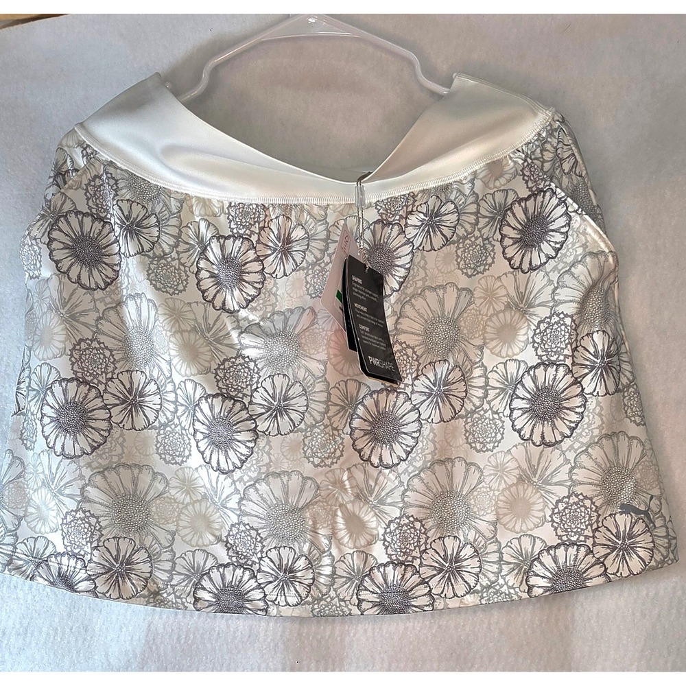 PUMA PWRSHAPE Blossom Skort Womens L White Grey Floral Golf Tennis Skirt NWT